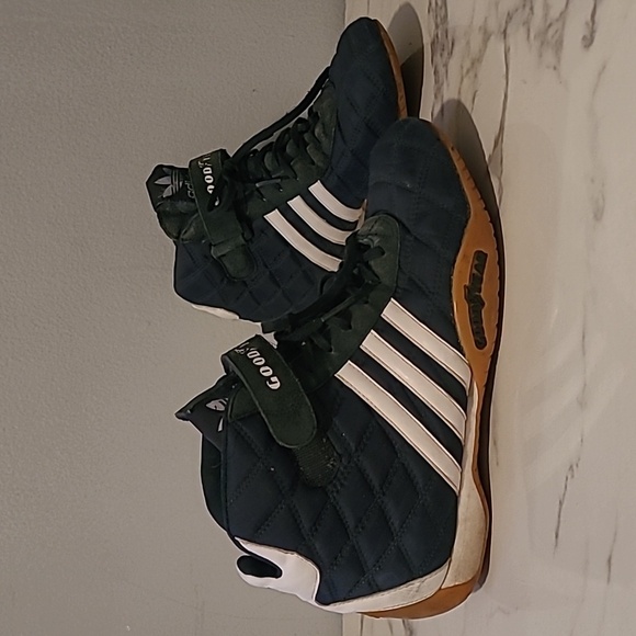 Vintage Adidas Goodyear Monaco Navy Quilted White Leather Racing Shoes Mens 8.5 - Picture 2 of 16